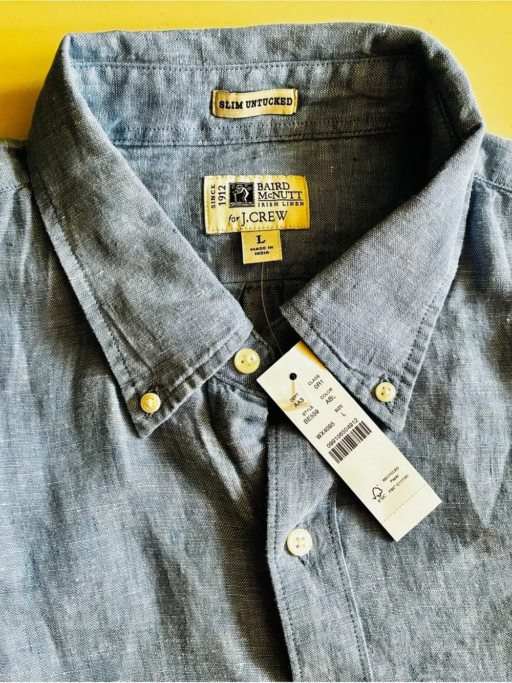 J.Crew. Men’s Best seller Slim Untucked Baird McNutt Irish linen shirt.L.NWT.